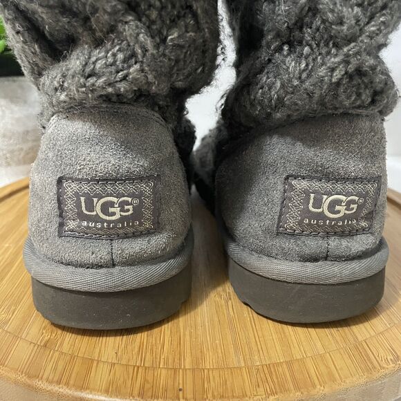UGG Cardy Grey Lattice Knee High Boot Women’s 8 Knit Fold Over Button Cozy Boho - Picture 6 of 11